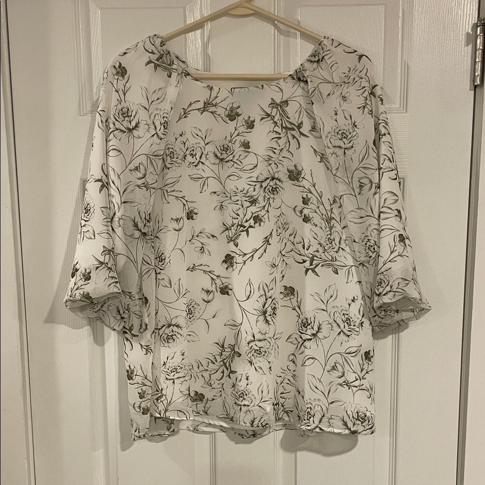 Premise Floral Blouse in White and Green